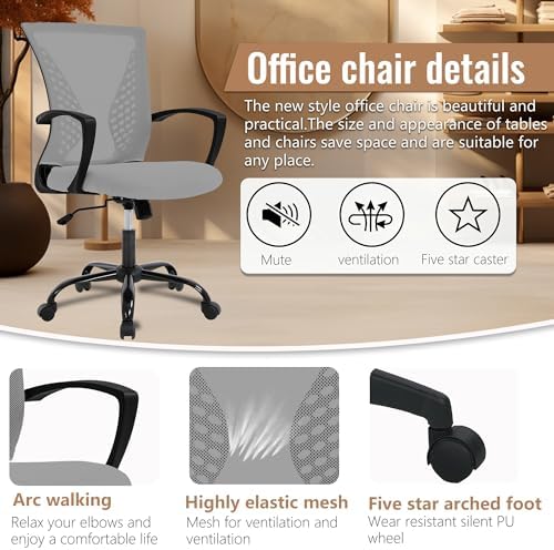FDW | Mid Back Office Chair | Grey | with Lumbar Support, 360 Swivel