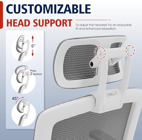 GABRYLLY Ergonomic Office Chair, High Back Home Desk Chair with Headrest, Flip-Up Arms, 90-120° Tilt Lock and Wide Cushion, 300LBS Mesh Chairs for Man Woman, White Task Chair(Dark Grey,GY01WDG)