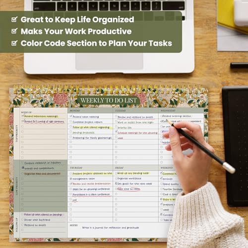 Weekly To Do List Notepad with 52 Undated Sheets(8.5"×11")- Undated Weekly Planner Notepad for Office Desk Accessories and Supplies - Olive Grove