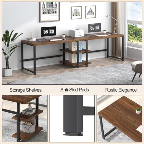 FOLUBAN 47 Inch Computer Desk, Small Home Office Desk with Storage Shelves, Industrial Writing Study Gaming Table Workstation for Living Room Bedroom, Rustic Walnut
