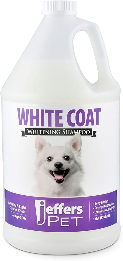 Jeffers Pet White Coat Shampoo for Dogs & Cats, 128 oz - Soap Free Coconut Cleanser w/Vitamins A D E & Glycerin, Deodorizing Berry Scent Grooming Shampoo, Concentrated Bleach Free Formula, USA Made