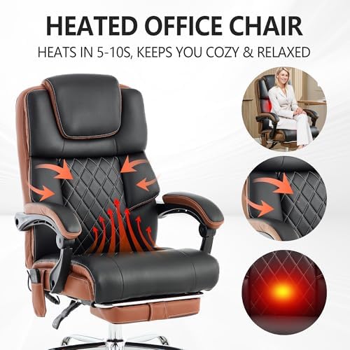 Massage Office Chair 6 Points 500lbs with Footrest,Reclining Desk Chair with Vibration Heat,Executive Big and Tall Chairs for Heavy People,Adjustable Height Ergonomic Black