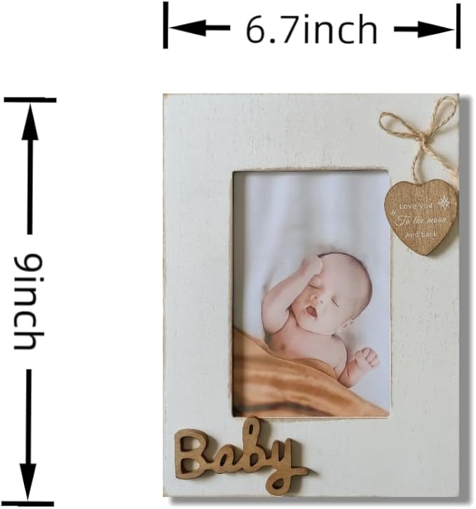 Baby Picture Frame 4x6 White Vertical Holds A Woven Heart Saying Love You to The Moon and Back,Gift for Baby Birthday and Newborn