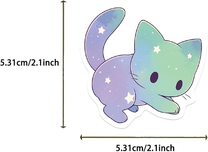 50Pcs Cats Sticker, Cute Starry Sky Cats Stickers for Kids Teens Adults, Vinyl Cartoon Pink Animals Decals Kawaii Sticker for Decor Water Bottles Laptops Guitar Scrapbook (Starlight Cat)