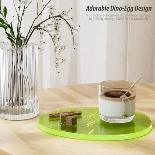 Acrylic Coaster Decorative Plates,Office Desk Accessories, Clear Dinosaur Egg Shape Coffee Cup Decor, Perfect for Tabletop Protection and Display.