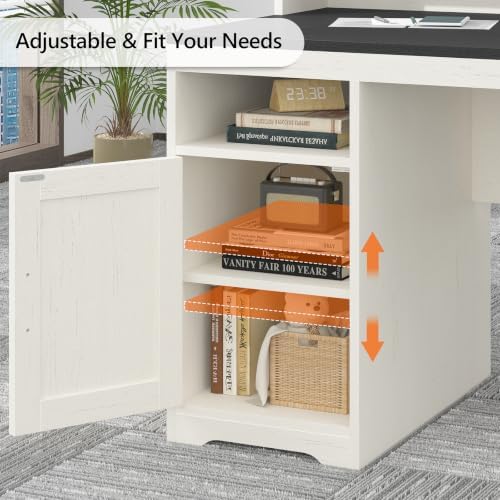 65" Farmhouse Computer Desk with Drawers and Printer Stand for Home Office