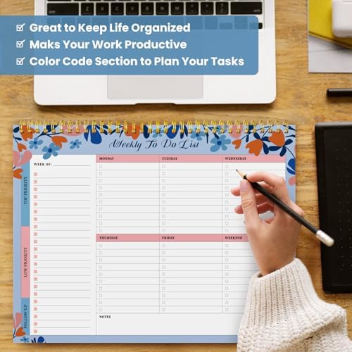 Weekly To Do List Notepad with 52 Undated Sheets(8.5"×11")- Undated Weekly Planner Notepad for Office Desk Accessories and Supplies - Frosted Coral