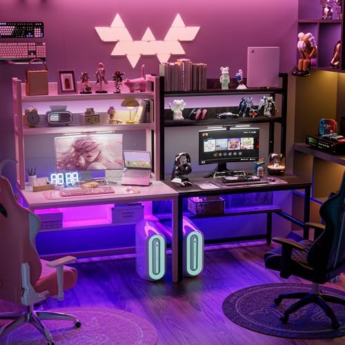 Aquzee Pink Desk with Shelves, Computer Desk with Hutch, 55 Inch