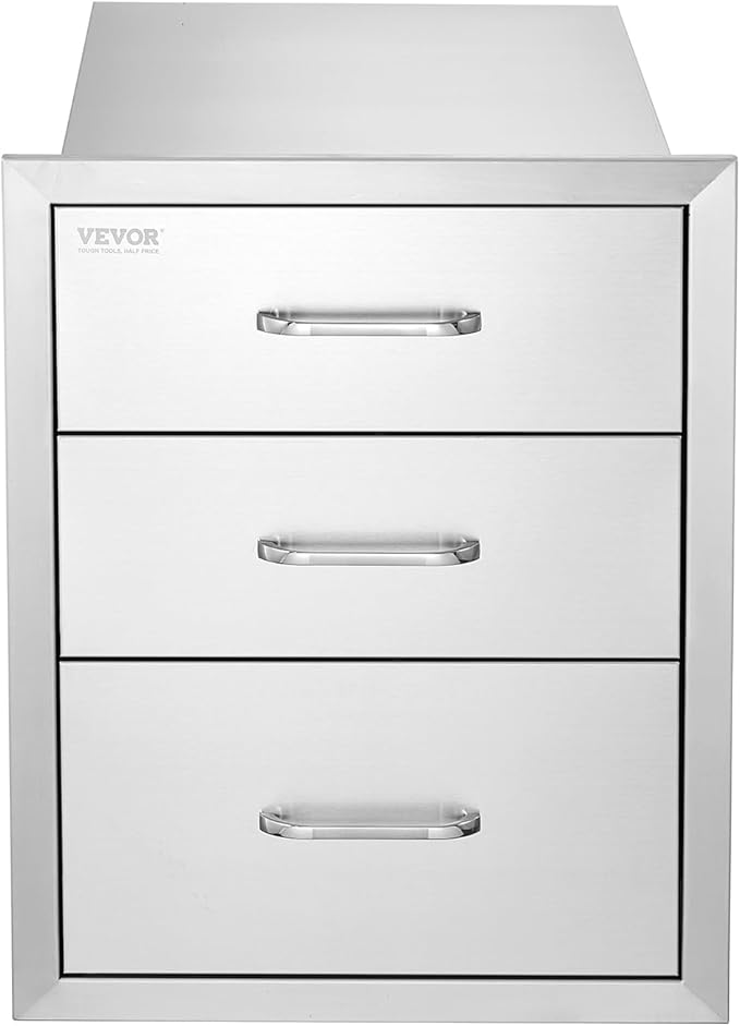 VEVOR 18x23 Inch Outdoor Kitchen Cabinets 18W x 20.5H x 23D Inch, BBQ Drawers Stainless Steel, Outdoor Kitchen Drawers Triple Access with Chrome Handle, BBQ Island Drawers, Grill Drawers Storage