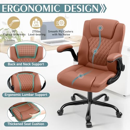 Leather Office Chair, PU Home Computer Desk Chairs with Ergonomic Back Support, 360°Swivel Free,Small Gaming Chair with Wheels and Adjustable Armrests, for Short People Use