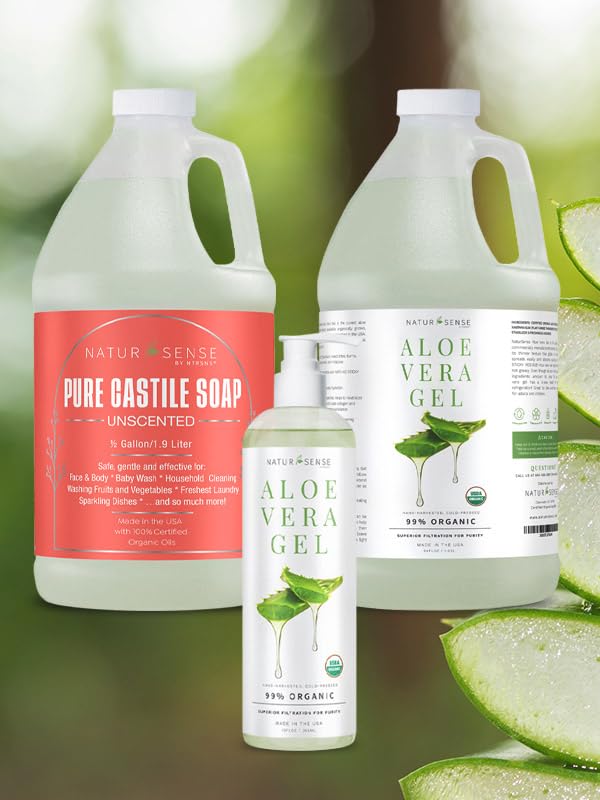 NaturSense Pure Castile Soap. Unscented, made with 100% Certified Organic Oils, Gentle Personal & Baby Wash, Safe & Effective Household Cleaning 64 Fl Oz/Half-Gallon (Pack of 1)