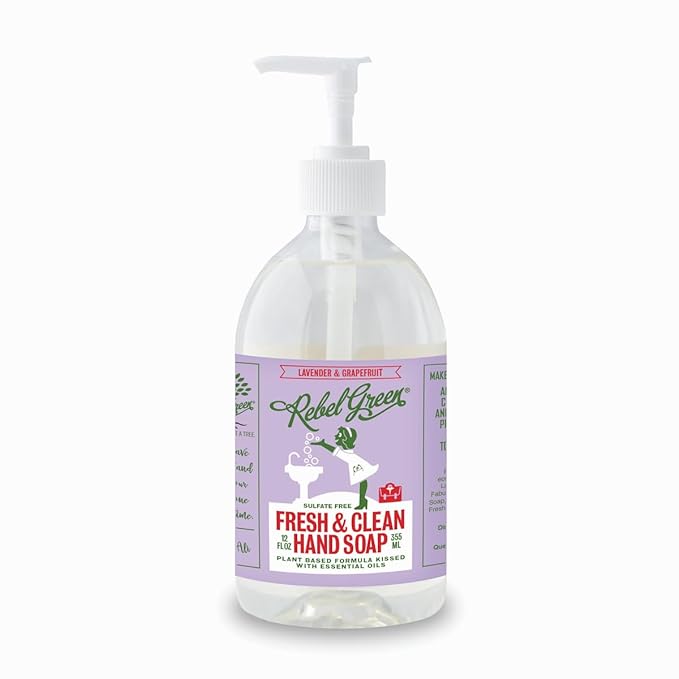 Rebel Green Fresh & Clean Hand Soap - Moisturizing Natural Liquid Hand Soap for Bathroom & Kitchen - Lavender & Grapefruit, 12 Fl oz, Pack of 2