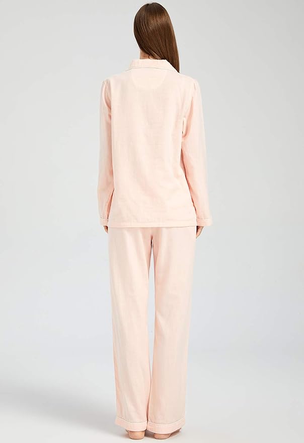 Womens Pajama Sets 100% Double Gauze Cotton Linen Like Muslin Pajamas Long Sleeve Button Down Sleepwear Soft Pjs Lounge Set