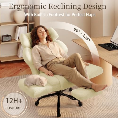 Office Chair with Flip Armrests,Big and Tall Office Chair with Foot Rest,Extra Wide Seat & Lumbar Pillow,Ergonomic Computer Gaming Chair,Comfy Criss Cross Chair for Pets Sitting,Teddy Fleece,Yellow
