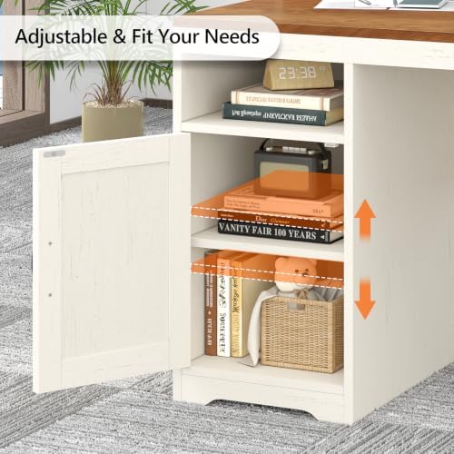 65" Farmhouse Computer Desk with Drawers and Printer Stand for Home Office