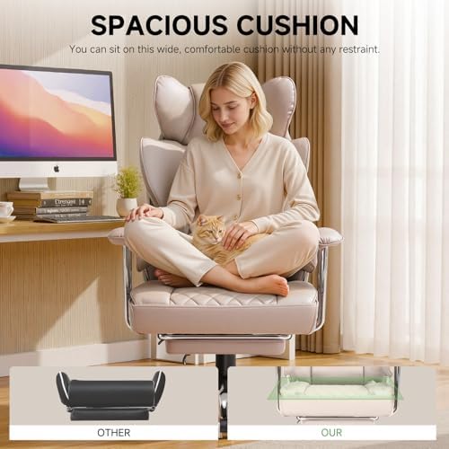 COMHOMA Big and Tall Office Chair, High Back Leather Gaming Chair with Footrest, Executive Ergonomic Office Chairs with Pocket Spring Lumbar Support and with Outward Fixed Soft Armrests