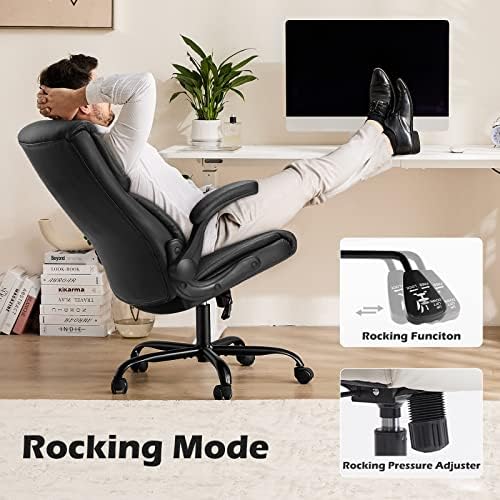 DUMOS Leather Office Chair, Desk Chair Lumbar Support, Black