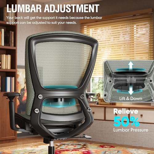 ELABEST Mesh Office Chair,Ergonomic Computer Desk Chair,Sturdy Task Chair- Adjustable Lumbar Support & Armrests,Tilt Function,Comfort Wide Seat,Swivel Home Office Chair (Dusty Sage)