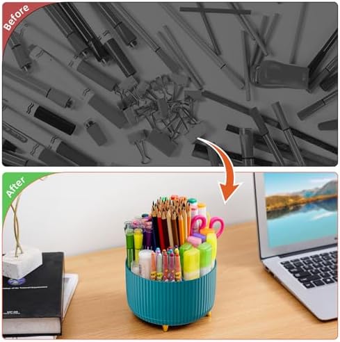 Marbrasse Desk Organizer, 360-Degree Rotating Pen Holder, Desk Organizers and Accessories with 5 Compartments Pencil Organizer, Art Supply Storage Box Caddy for Office, Home(Green)