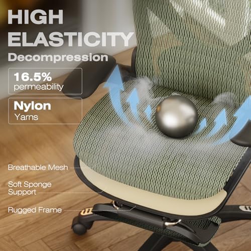 ELABEST X100 Ergonomic Mesh Office Chair with Footrest, Big and Tall Home Desk Chair with 5D Flip-Up Arms, Adjustable 3D Lumbar Support, Gaming & Executive Computer Chair (Forest Ranger)