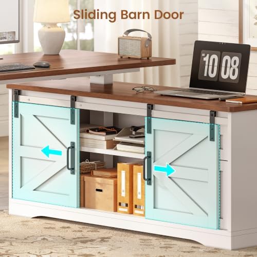 SEDETA Farmhouse L Shaped Executive Standing Desk with Storage Drawers