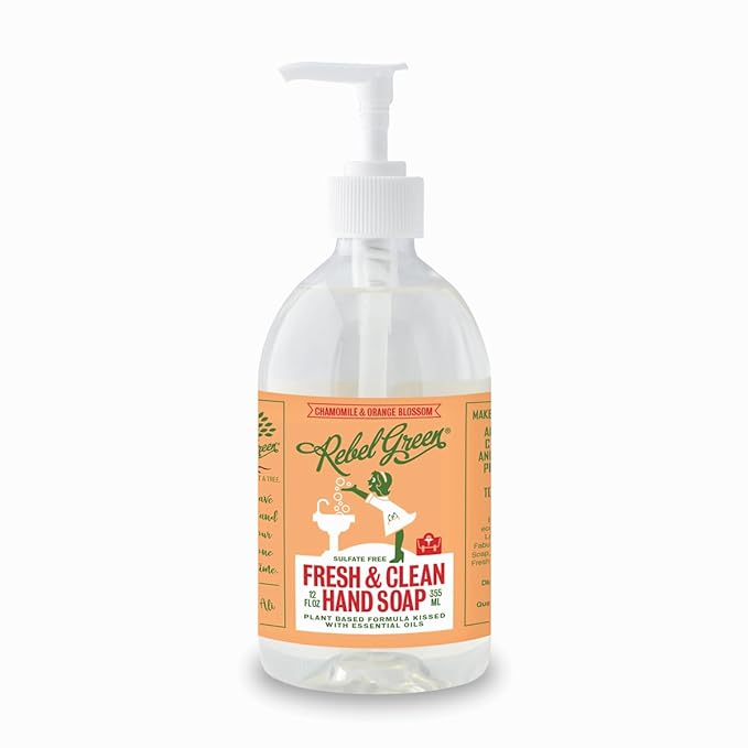 Rebel Green Fresh & Clean Hand Soap - Moisturizing Natural Liquid Hand Soap for Bathroom & Kitchen - Orange & Chamomile, 12 Fl oz, Pack of 2