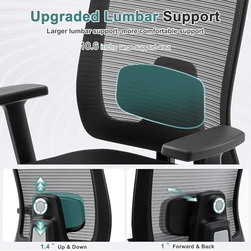 Shintenchi Mesh Office Chair, Ergonomic Home Office Desk Chair with Adjustable Lumbar Support, Headrest, 90°-135° Tilt, Computer Chair for Home Office, Black Task Chair