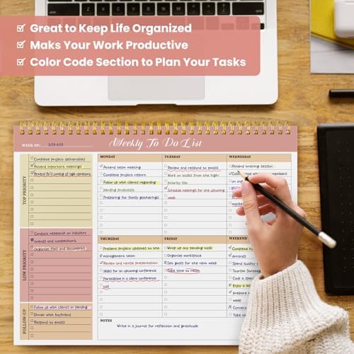 Weekly To Do List Notepad with 52 Undated Sheets(8.5"×11")6 Pack - Undated Weekly Planner Notepad for Office Desk Accessories and Supplies - Multi