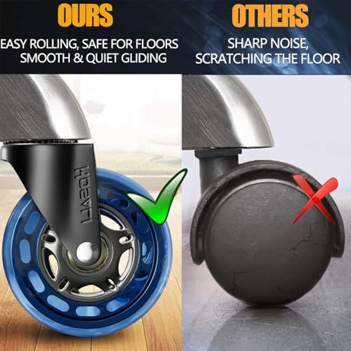 HOSALI Office Chair Wheels, 3 Inch Desk Chair Replacement Rubber Wheel, Safe for Hardwood Floors Gaming Chair Casters Smooth & Silence Gliding, Set of 5, Blue