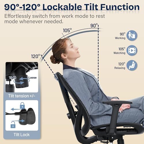 Ergonomic Office Chair, Mesh Computer Desk Chairs with BIFMA X5.1 Certified, Adjustable Lumbar Support, 3D Arm, Tilt Back, Wide Seat, Comfy Swivel Work Task Chair for Company and Home (Obsidian Black)