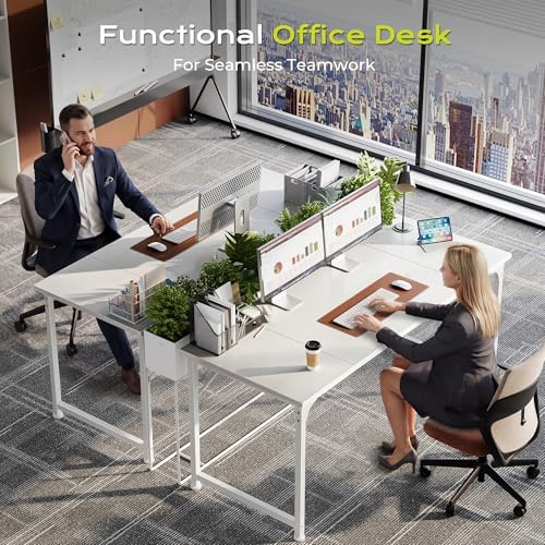 PRAISUN 55 Inch Computer Desk, Office Desk, Spacious Desktop, White