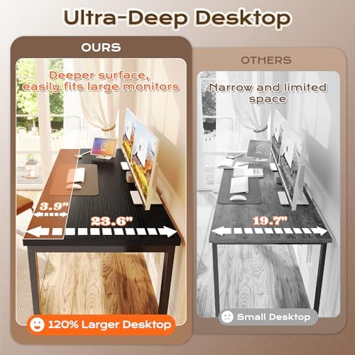 Huuger 55 x 24 inch Desk with Power Outlets & 0.95 Inch Thicker Desktop