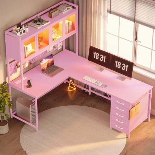 SEDETA L Shaped Gaming Corner Desk with Drawers, Hutch and Storage Shelves