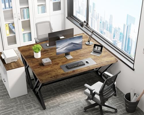 LVB 55 Inch Computer Office Desk Metal & Wood Writing Desks Rustic Brown