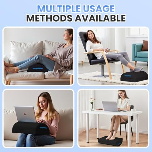 TranquilRelax Foot Rest Under Desk, 3-Height Adjustable Foot Stool, Black