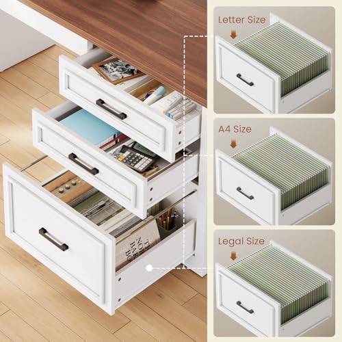 SEDETA Farmhouse L Shaped Standing Desk with Storage for Home Office, White