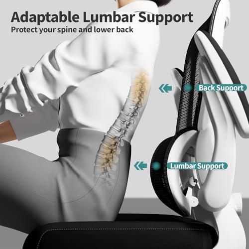TRALT Office Chair - Ergonomic Desk Chair with Adjustable Lumbar Support, Mesh Computer Chair, Executive Chair for Home Office Comfortable Lumbar Support (1, White+Black)