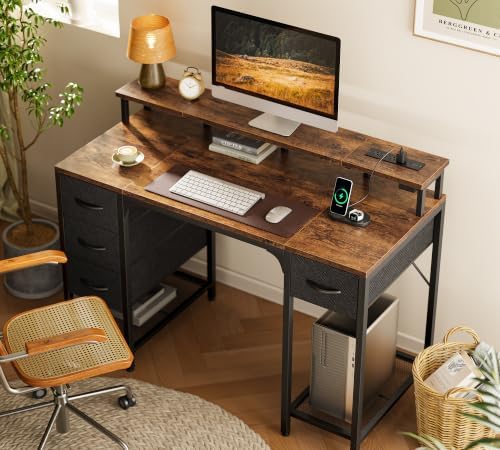 Huuger 47 inch Computer Desk with Power Outlets & 4 Drawers