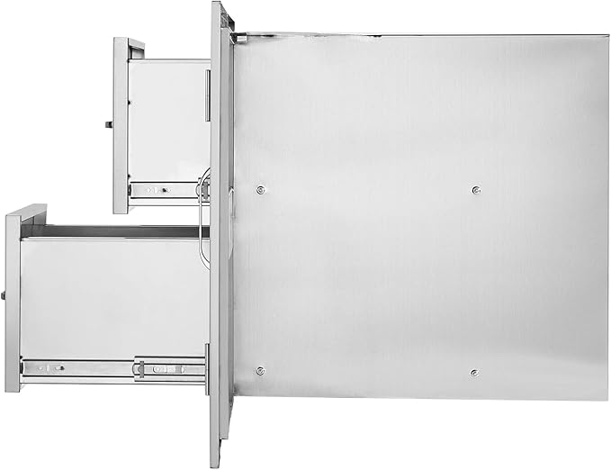 VEVOR Outdoor Kitchen Door Drawer Combo, 32.5"Wx21.7"Hx20.5"D, Access Door Double Drawers with Paper Towel Rack, BBQ Island Drawers with Stainless Steel Handles, 30.7"Wx20"Hx21"D Cutout Size