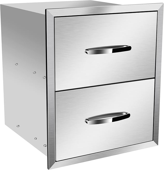 Outdoor Kitchen Drawers Stainless Steel 14W X 15H X 23D Inch, Flush Mount Double BBQ Island Drawers with Handle for Outdoor Kitchens, Patio or Grill Station
