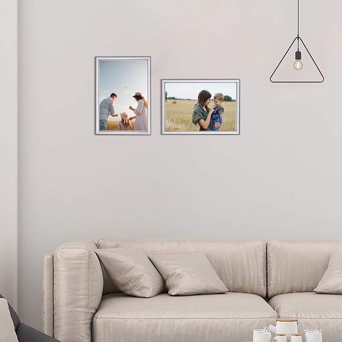 4x6 Picture Frame Set of 2, Silver Brushed Modern Simple Thin Aluminum Metal Photo Frame with HD Real Glass, Display for Tabletop and Wall Collage, 2 Pack