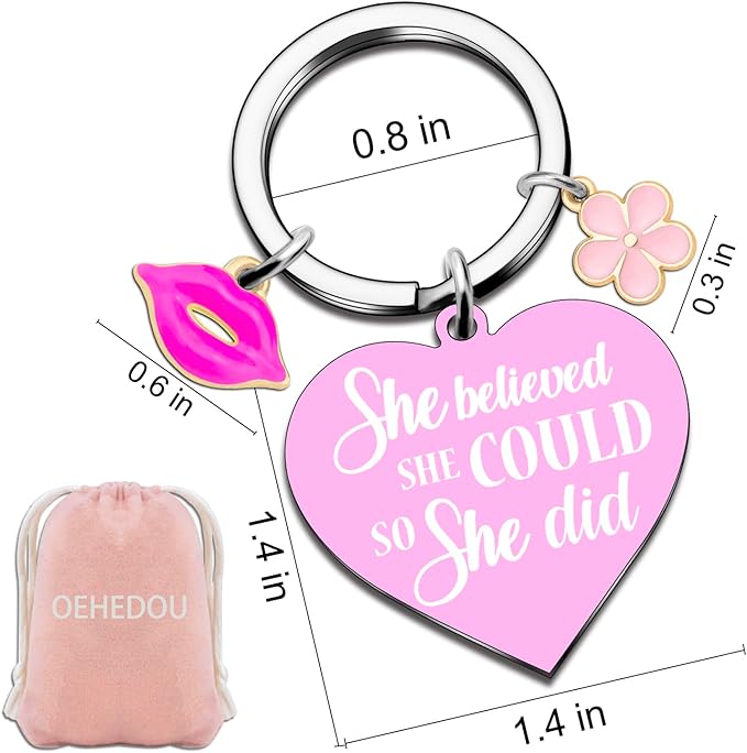 OEHEDOU Womens Girls Pink Keychain Inspirational Gifts For Women Teen Girls Daughter Trending Items Lovely Teen Girl Gifts