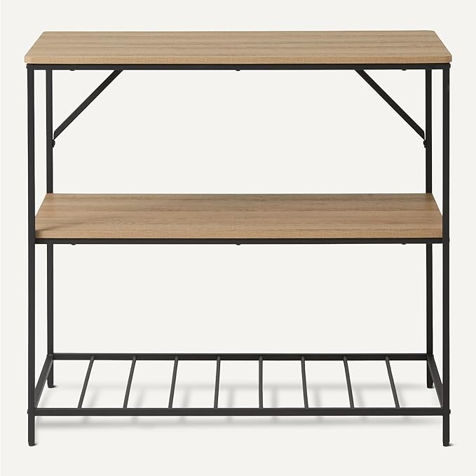 Amazon Basics Kitchen Island with 3 Storage Shelves, Black and Oak Effect