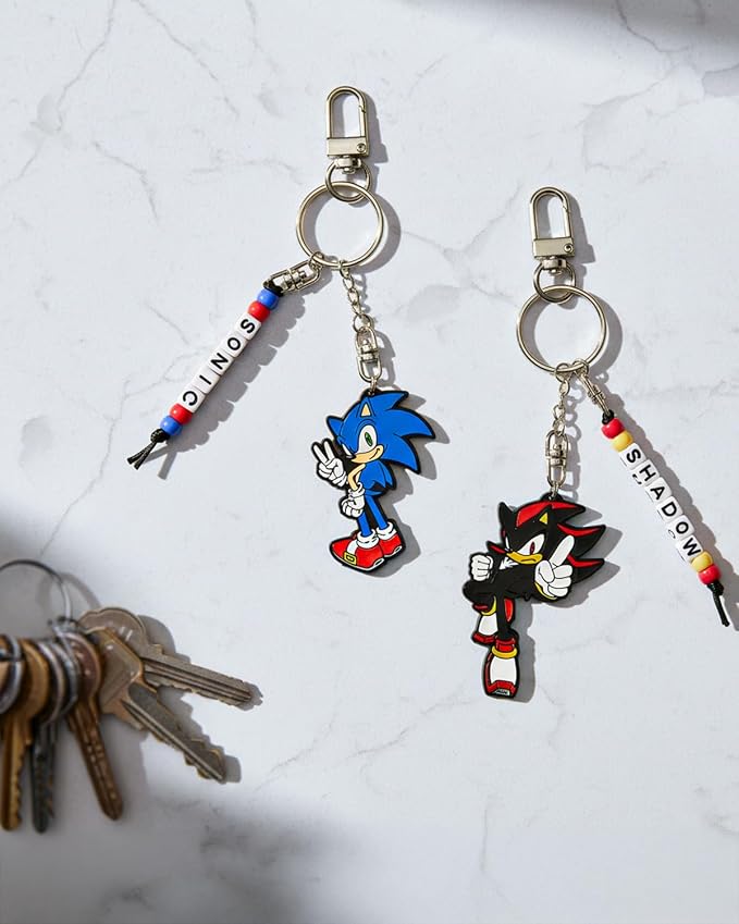 JUST FUNKY Sonic and Shadow Keychain Set 2 Pack Enamel Metal Sonic the Hedgehog Beaded Accessory