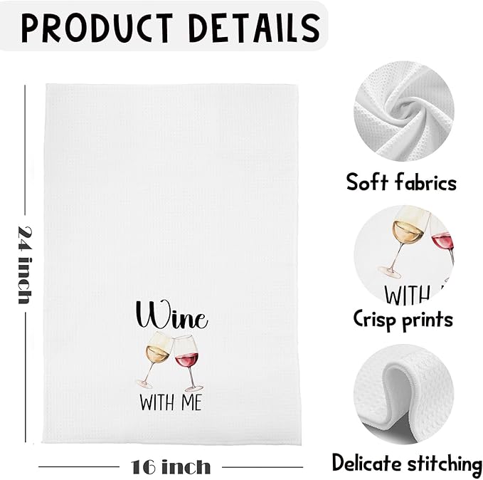 Wine Gifts Kitchen Towels, Gifts for Wine Lovers Dish Tea Bar Towels for Kitchen Bar Cart Decor, Alcohol Gifts for Women Men Decorative Hand Towels, 16x24 Inches