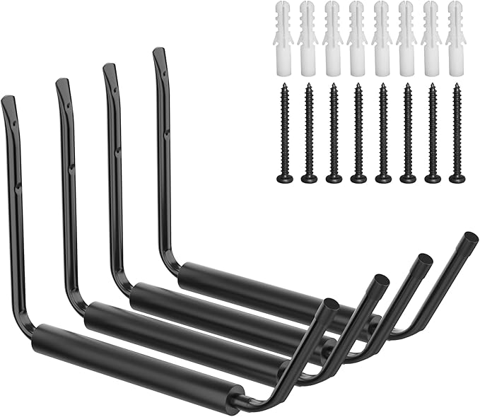 WALMANN Lightweight Kayak Storage Rack, Wall Mount Kayak Hooks for Garage Utility Storage Hangers for Canoe, Surfboard, Skiis, Snowboard, Paddle Board, Ladders (Pack of 2)