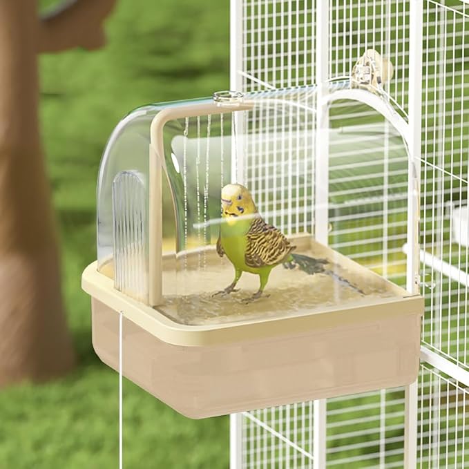 Automatic Bird Bath for Cage, Parakeet Bath with Pump | Indoor Bird Shower with Running Water, Filter, Bird Cage Accessory for Pet Birds Conure Budgies Cockatiels Lovebird