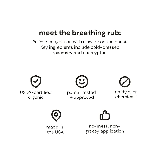 oogiebear Baby Breathing Rub, Made with Naturally Soothing Eucalyptus & Rosemary, USDA Organic Safe for Babies 3 Months & Older, 0.5 Oz Balm
