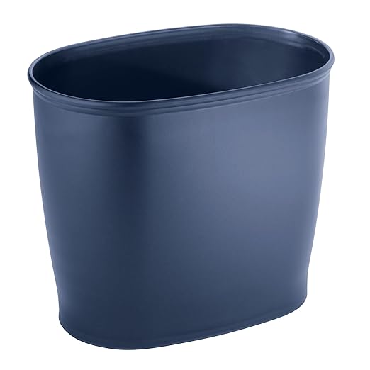 iDesign Slim Plastic Bathroom Trash Can, Small Garbage Bin for Bedroom, Office, Desk, Dorm, Navy Blue