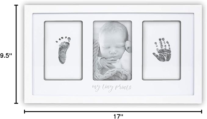 Felt Like Sharing My Tiny Prints Newborn Baby Handprint and Footprint Kit – Photo Keepsake Frame with Ink Pad for Baby Hand and Footprints – Great New Parent Present – 17” L x 9.5” H (White)